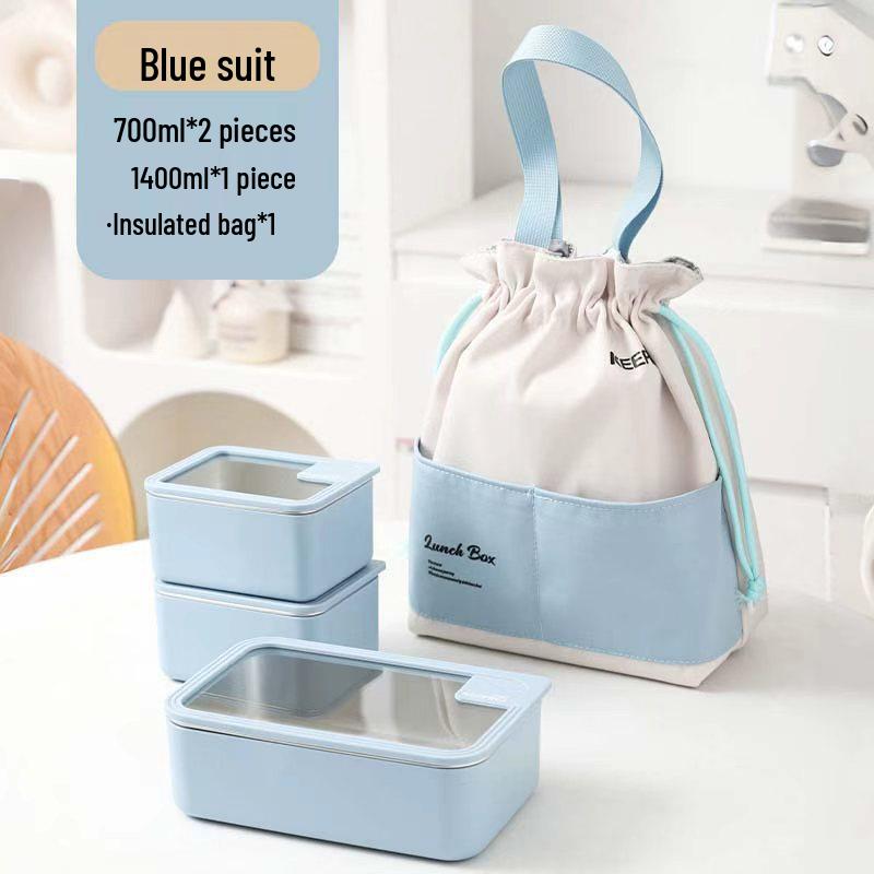 Korean Stainless Steel & Glass Airtight Lunch Box, Square Bento Food Container for Students