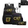 Sports Casual CR7 Backpacks 3pcs Simple Lightweight Capacity Teens Laptop School Bags Women Men Travel USB An-ti Lock Mochilas