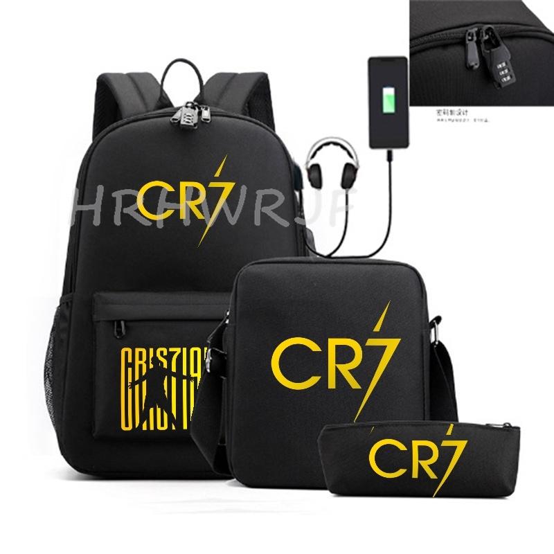 Sports Casual CR7 Backpacks 3pcs Simple Lightweight Capacity Teens Laptop School Bags Women Men Travel USB An-ti Lock Mochilas