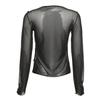 Sexy Damen Mesh Langarm T-Shirt mit Verstellbaren Trägern Schwarz Durchsichtig V-Ausschnitt Geschlitzte Oberteile Damen Sommerkleidung