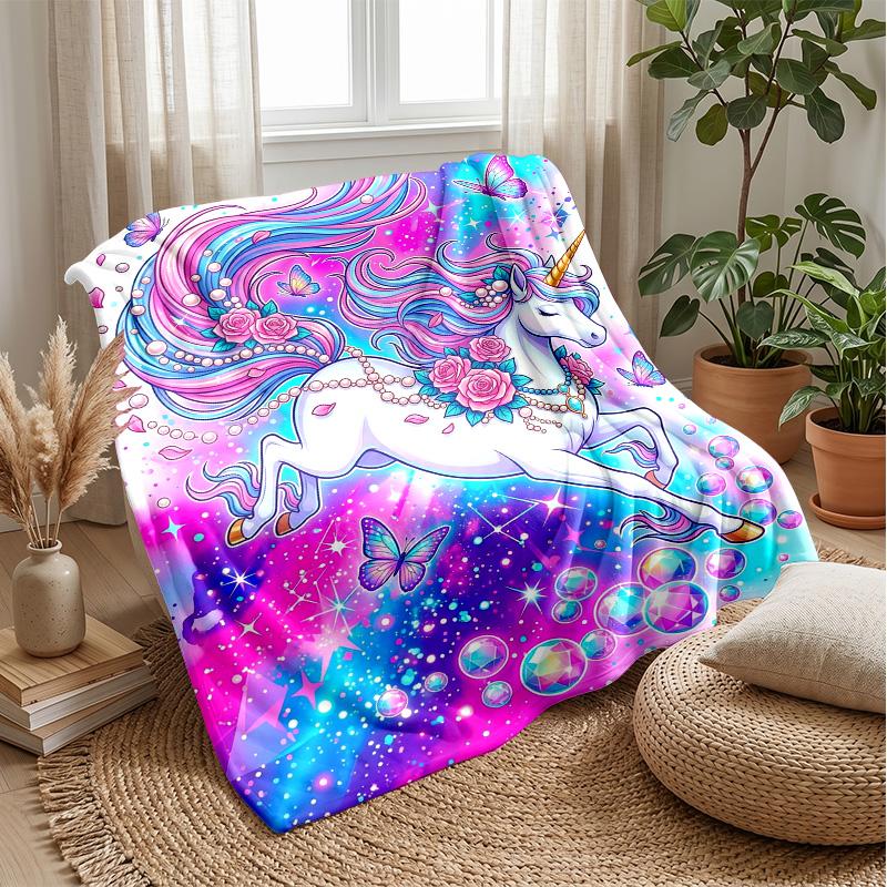 Rainbow Mane Unicorn Theme blanket Lightweight Warm Flannel Blanket Decorative Throw Blanket for Home Decoration