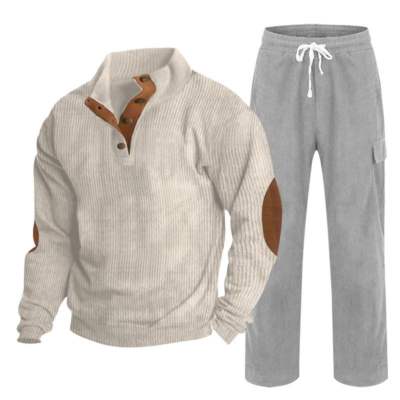 Herren Herbst/Winter Neuankömmling Sportbekleidung Zweiteiliges Set Cord Knopfleiste Henley Oberteil und Straight-Leg Hose Lässiges Ensemble