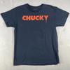 Chucky Graphic T-Shirt Mens Large Black Spellout Childs Play Chucky In Flames