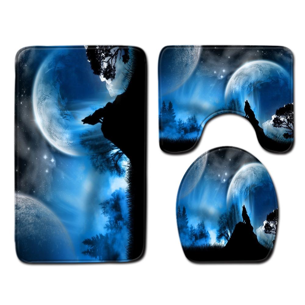 Wolf Badezimmer Toilette Dreiteilig Bodenmatte Fußmatte Badezimmerteppich