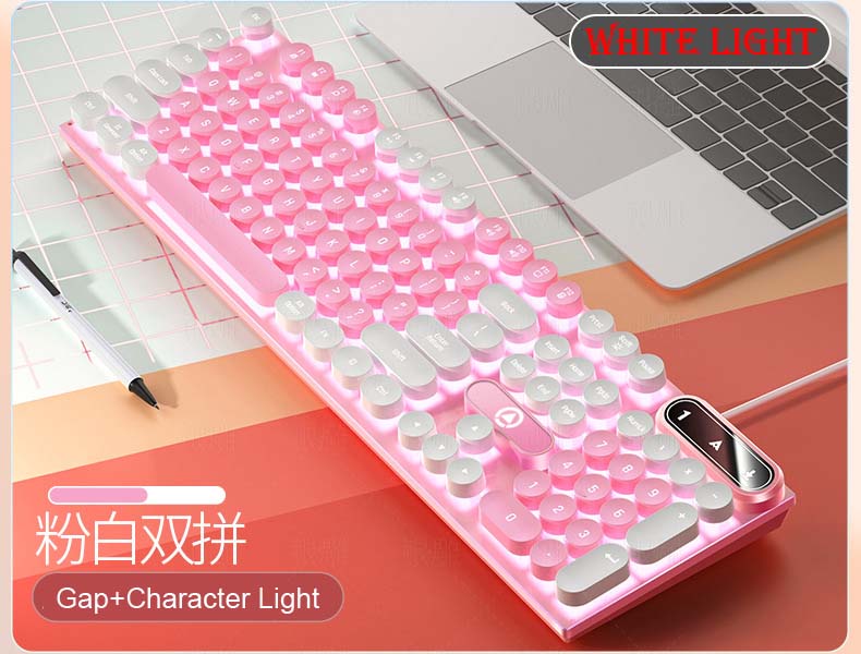 K500 Rosa Tastatur Gemischte Farbe Weiß Rosa Tastenkappen 104 Tasten Kabelgebundene Gaming-Tastatur für Laptop PC