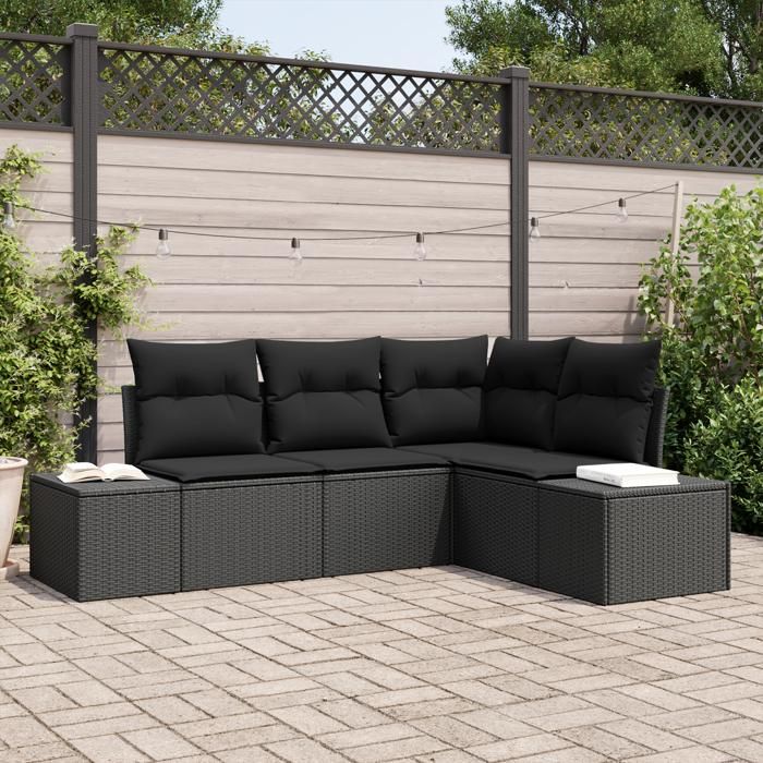 VidaXL Ensemble de canapé de jardin 4 pièces avec coussins noir poly rattan 3347043
