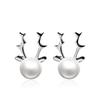 S925 Sterling Silver Pearl Reindeer Antler Stud Earrings – Temperamental Personality I Deer Have You Christmas Gift