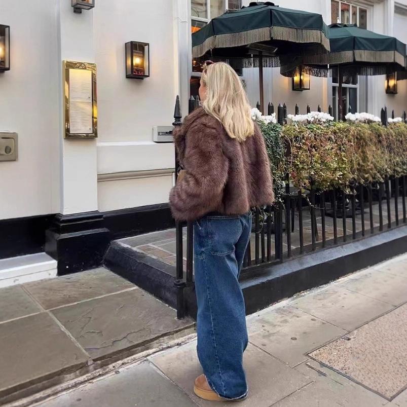 Ins street shooting winter imitation fur jacket trendy fashion short fox fur coat dyed environmentally friendly fur women's clothing