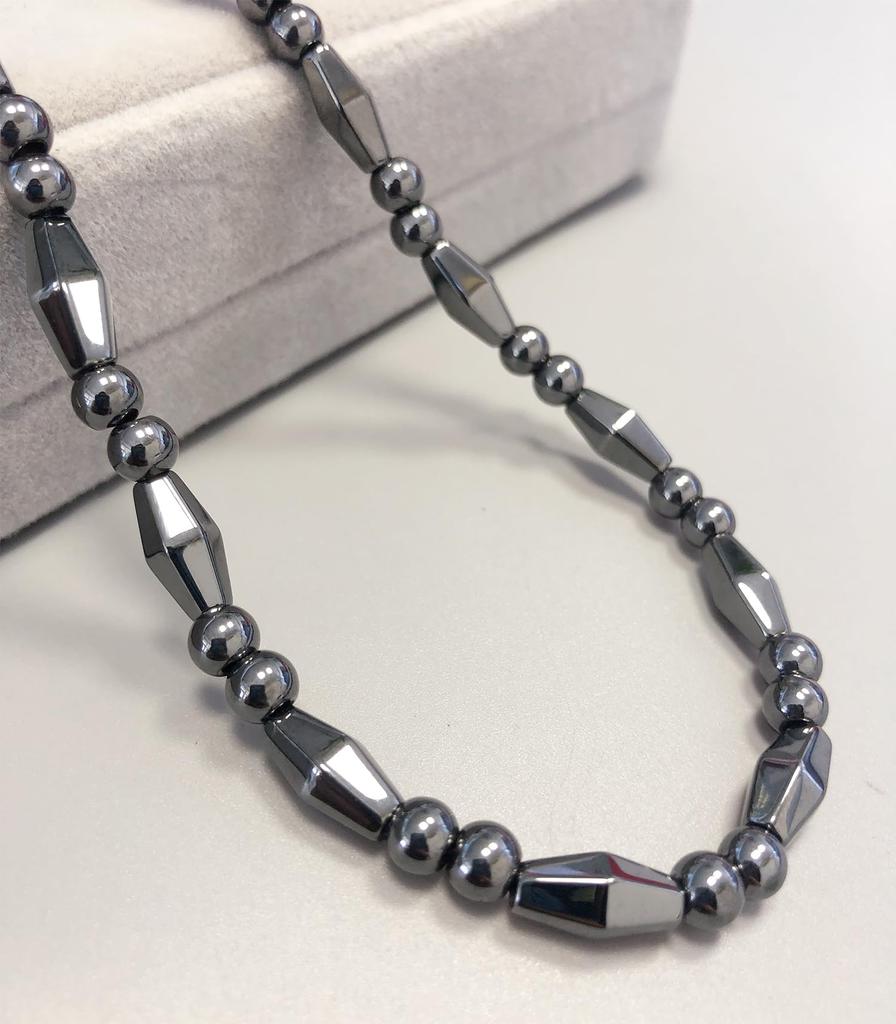 Ecooon 5A Grad Stark Magnetische Hämatit Halskette mit Spiegelpolierter Oberfläche, Terahertz Mineral Halskette für Männer und Frauen