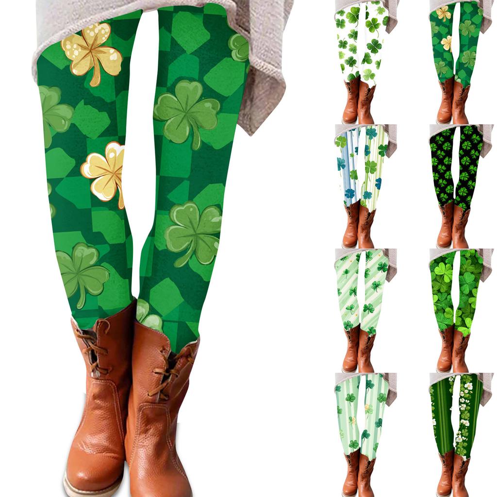 Frauen St. Patrick Print Stretch Weiche Leggings Lässig Haus Schlafbekleidung