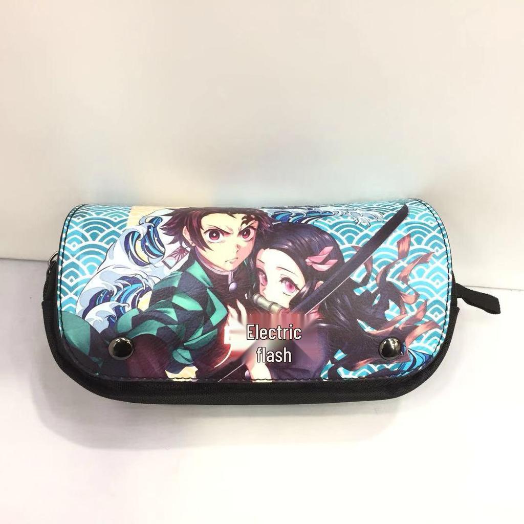 New Year's Day Demon Blade Cartoon Pencil Case - Student Stationery Box with Button Closure