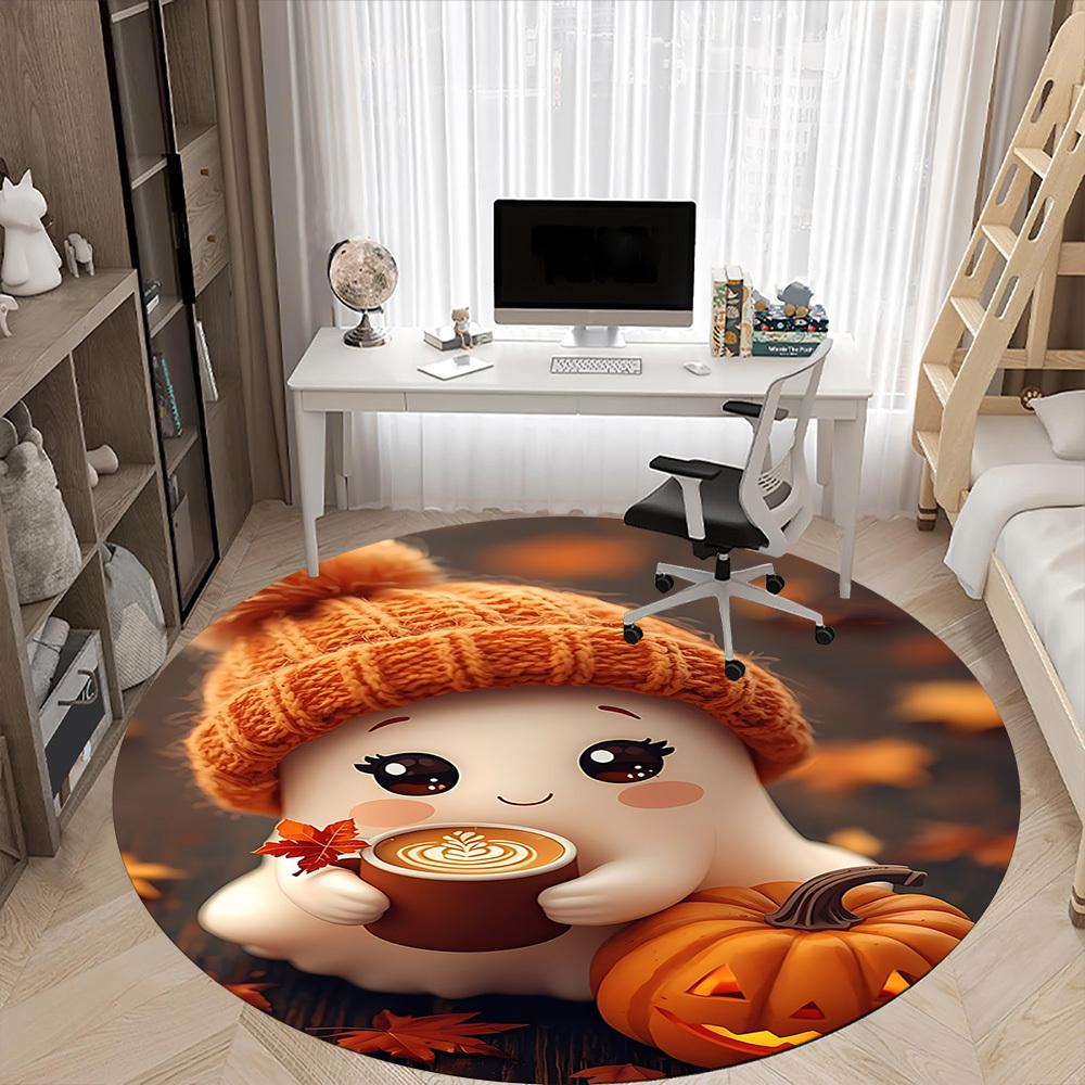 1PC Ghost Pumpkin Office Round Area Rug, Indoor Mat Suitable ForOffice, Under Office Chairs Bedroom Living Room Home Decor, Room Deco, D137