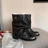 Fashion tribal locomotive boots knight boots fashion boots women's 2025 autumn and winter new niche design stacking boots Martin boots