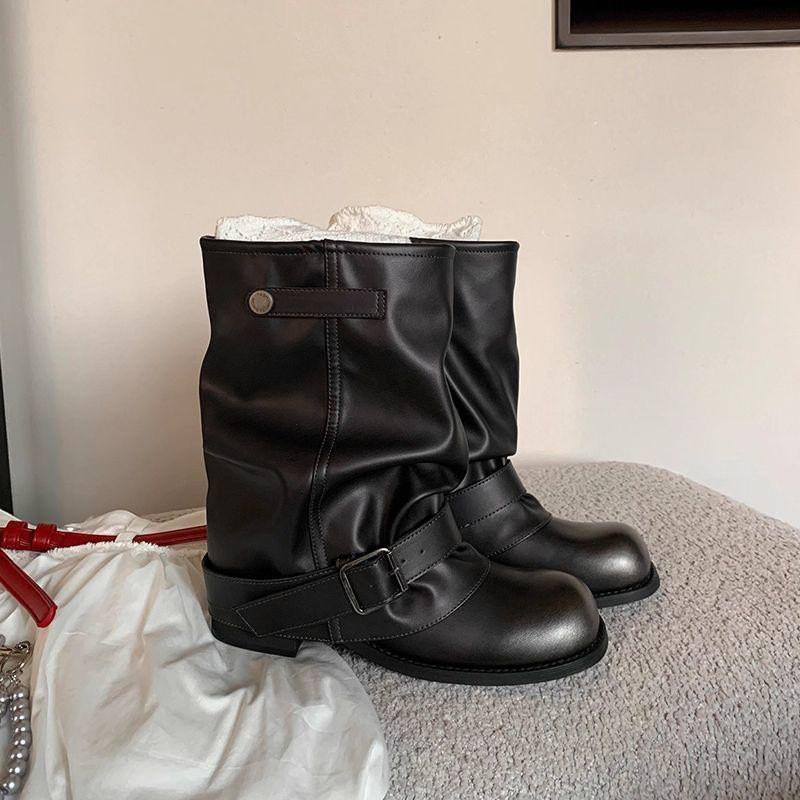 Fashion tribal locomotive boots knight boots fashion boots women's 2025 autumn and winter new niche design stacking boots Martin boots