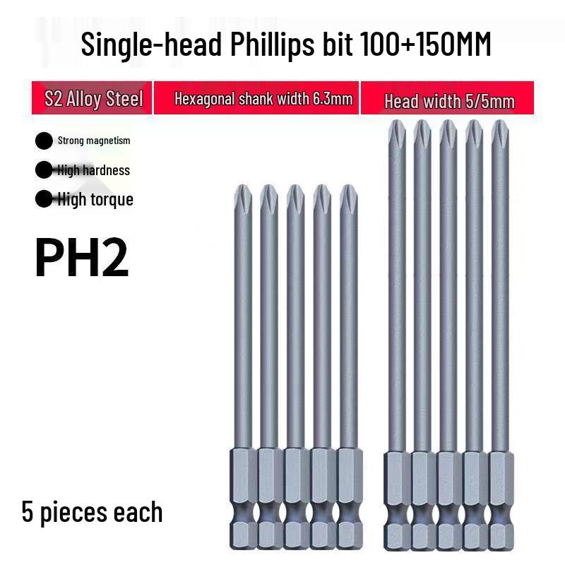 Strong Magnetic Phillips S2 Single Head Hex Shank Screwdriver Bit for Hand Drill - Super Hard, Small Head.