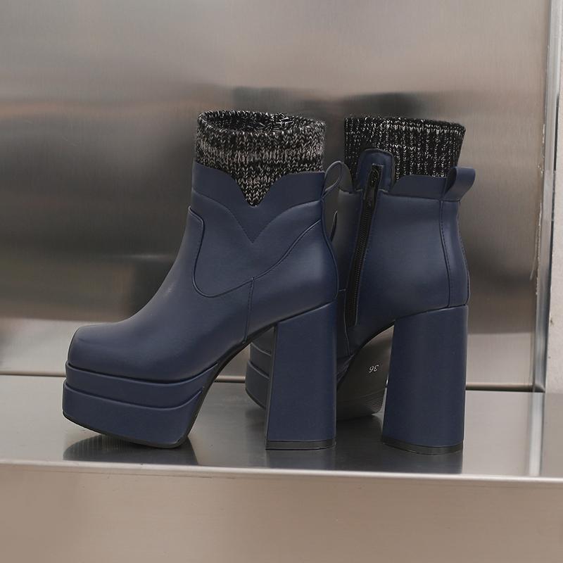 Women's High-heeled Short Boots Sexy European and American Style Autumn and Winter Waterproof Table Thick-heeled Large-size Roman Boots