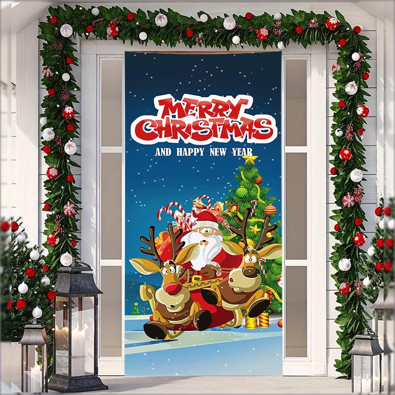 Stretch Fabric Christmas Door Tapestry - Santa Claus Gift Background for Holiday Parties