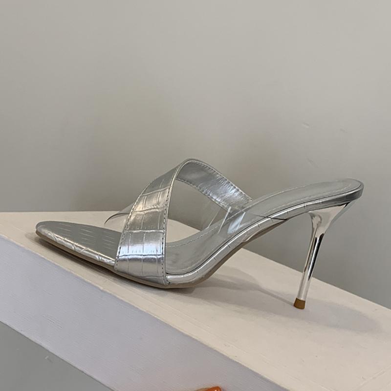Fashion Liyke Sommer Mode Zehenfrei Schwarz Hohe Absätze Pantoletten Für Frau PVC Leder Corss Schmaler Riemen Damen Partykleid Schuhe Sandalen