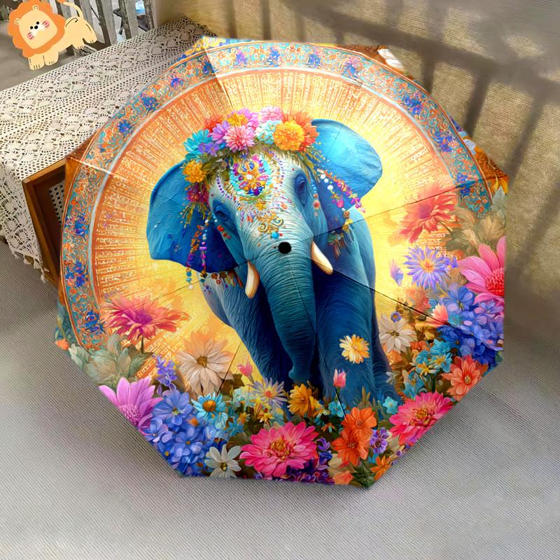1 PC Automatic Folding Umbrella - Elephant Pattern, Portable & Foldable Design with 8 Ribs, Christmas Birthday Gifts