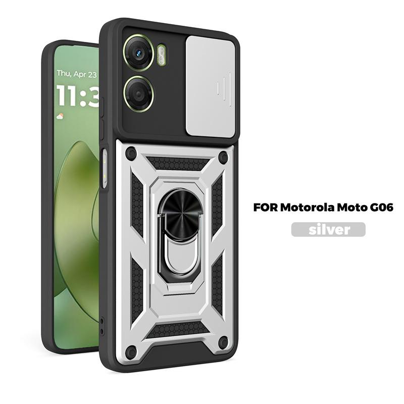 For Motorola G06 4G Case Metal Ring Magnetic Holder Armor Phone Cases for Moto G06 G 06 Slide Lens Shockproof Silicone PC Cover