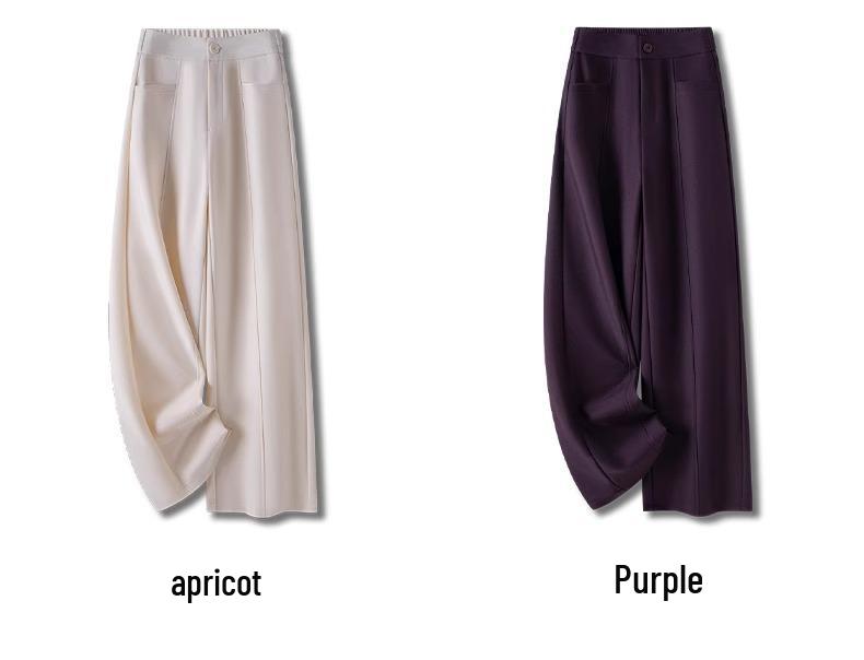 2025 Spring & Autumn Women's Purple High-Waisted Wide-Leg Pants: Loose Drape, Popular Straight-Leg Fit