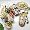 2 Stück 17x33cm Baumwolle Vintage Bedruckte Ofenhandschuhe Backhandschuhe Unterlage Mikrowellen-Isolierung Küchenwerkzeug Partygeschenk