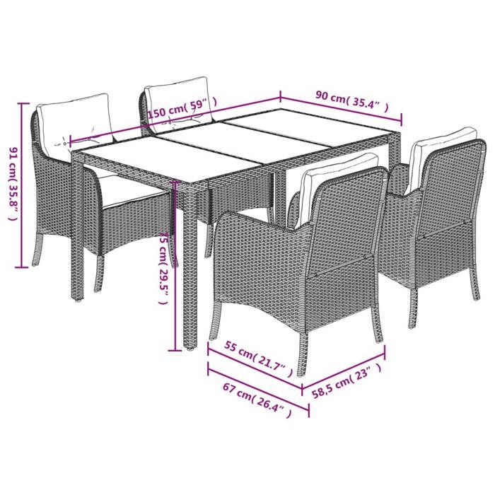 VidaXL Ensemble à Manger de Jardin avec Coussins 5 pcs, Table et Chaises de Patio, Meubles d'Extérieur Terrasse, Moderne, 3211856
