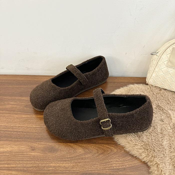 

Фея зарубежный стиль пушистые туфли женские зимние французский вечерний темперамент женские бархатные Мэри Джейн одинарные туфли балетки 40 коричневый