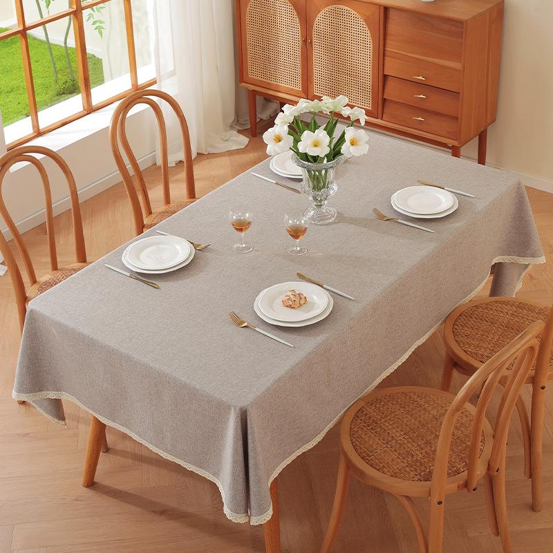 Fabric Waterproof And Oil-Proof Leave-In Dining Table Cloth Nordic Light Luxury Solid Color High-Grade Coffee Table Household Rectangle