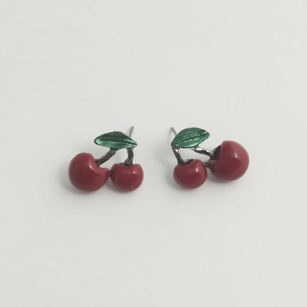 Dangling Charms Cherry Necklace Set Red Collarbone Necklace New Necklace Earring Set  Daily Outfits
