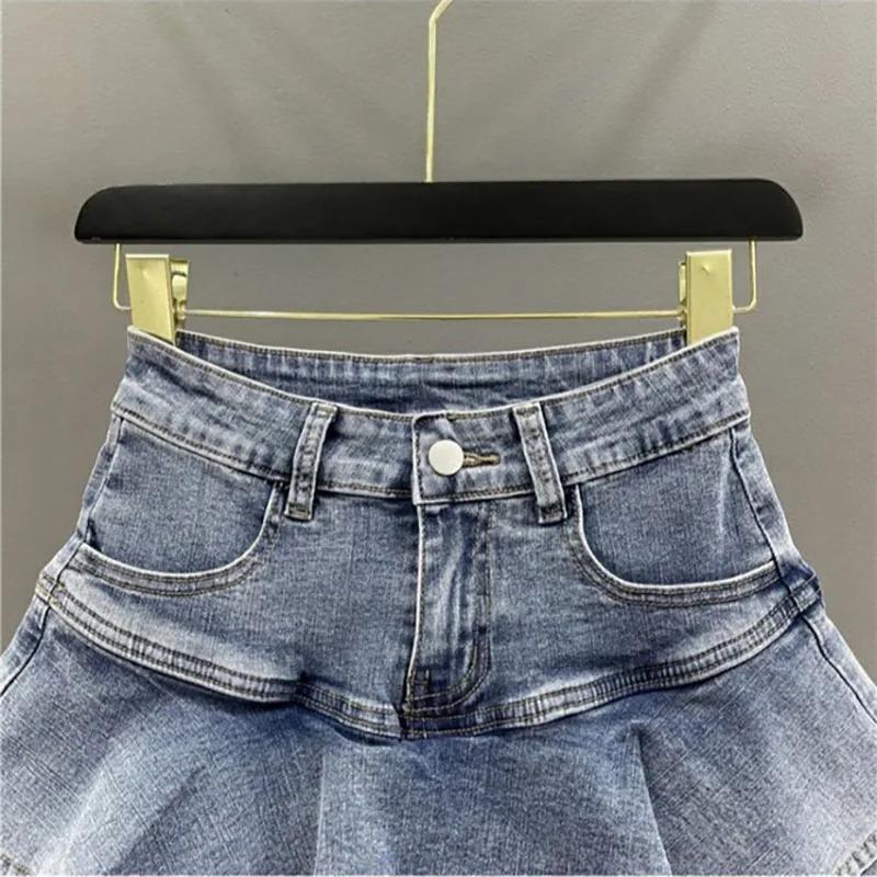 Vintage Spodenki Jeansowe Spódniczki Damskie Lato 2026 Streetwear Spierane Kawaii Urocze Seksowne Falbanki Mini Jeansowe Saias Damskie