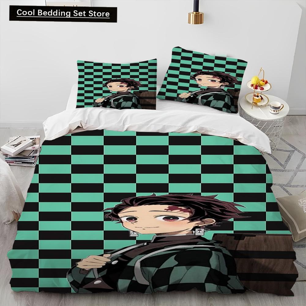 Demon Slayer Bedding Set Kamado Nezuko Duvet Cover Set Bedspread Pillowcase King Queen Full Single Size Bed Linen Kids Teen Gift