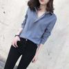 V-neck Chiffon Shirt Women's Long-sleeved Loose Pullover Shirts Korean Style Temperament Solid Color Double Layer Collar Shirt Blue White Casual Shirt