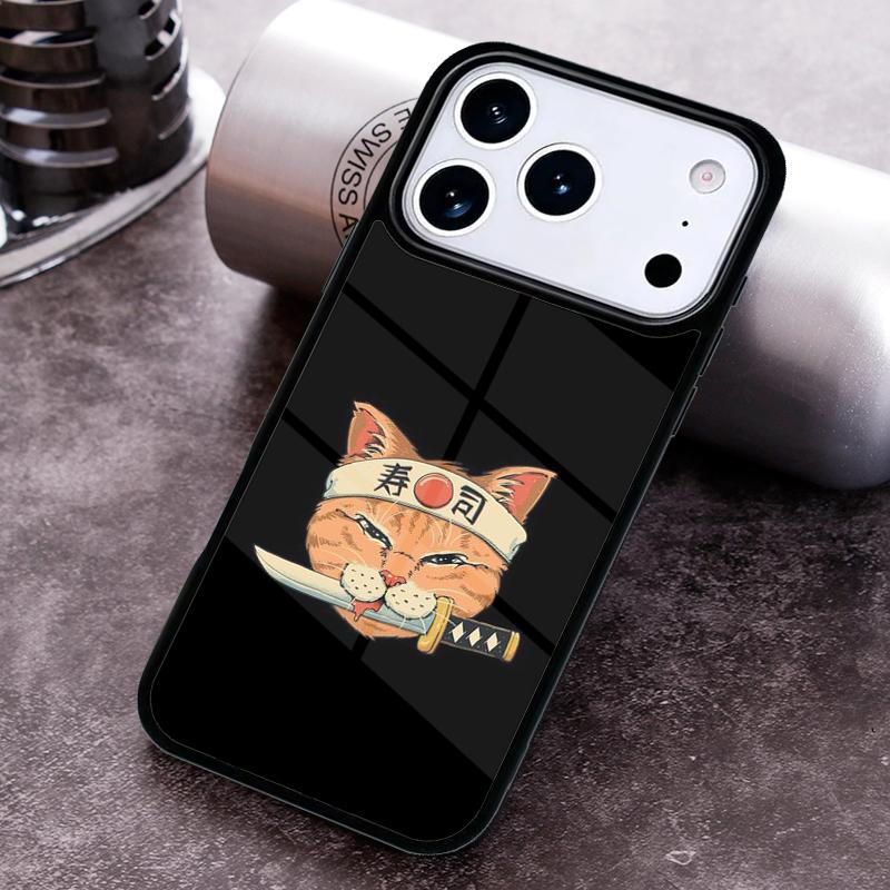 Ukiyo-e Samurai Cat Neko Ramen Phone Case For iPhone 17,16e,15,14,13,12,11,Mini,Pro,MAX Soft Silicone Cover