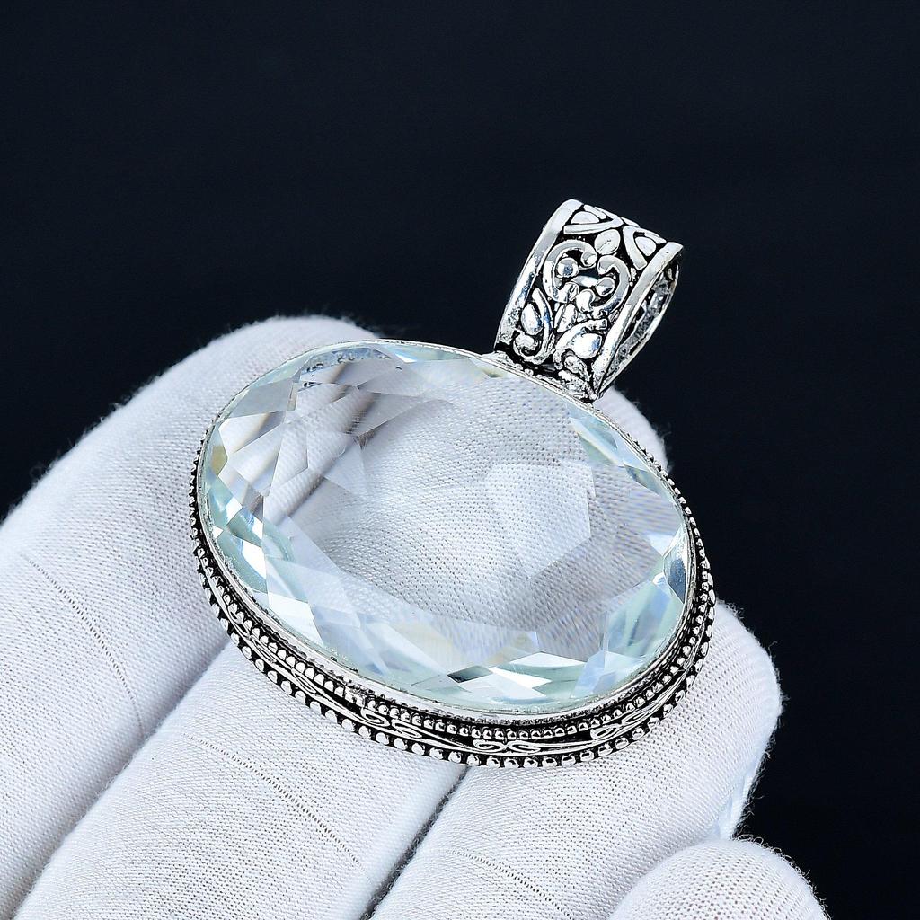 White Topaz Pendant, 925 Sterling Silver Handmade Jewelry, White Topaz Silver Pendant, Party Wear Jewelry For Women's, Pendant New Year Gift