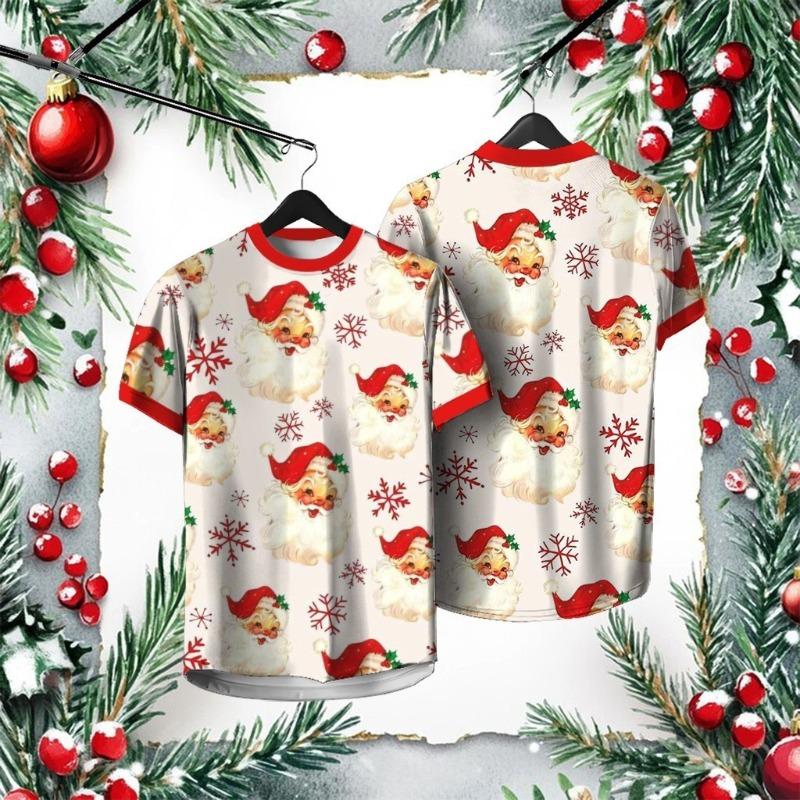 Men s T-shirt Christmas 3D T-shirt Holiday Loose Round Neck Christmas Pattern Short Sleeved Unisex Holiday Red Top 6XL
