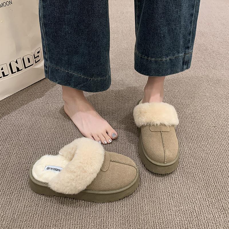 Popular autumn and winter new wool slippers bag head mop piled thickened warm non-slip fur integrated snow boots