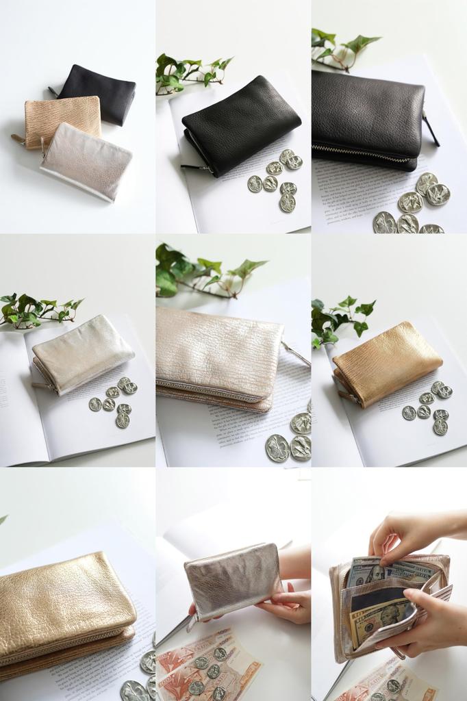 VIA DOAN Wallet with Round Genuine Zipper, Leather, Gold, VIA-705-23