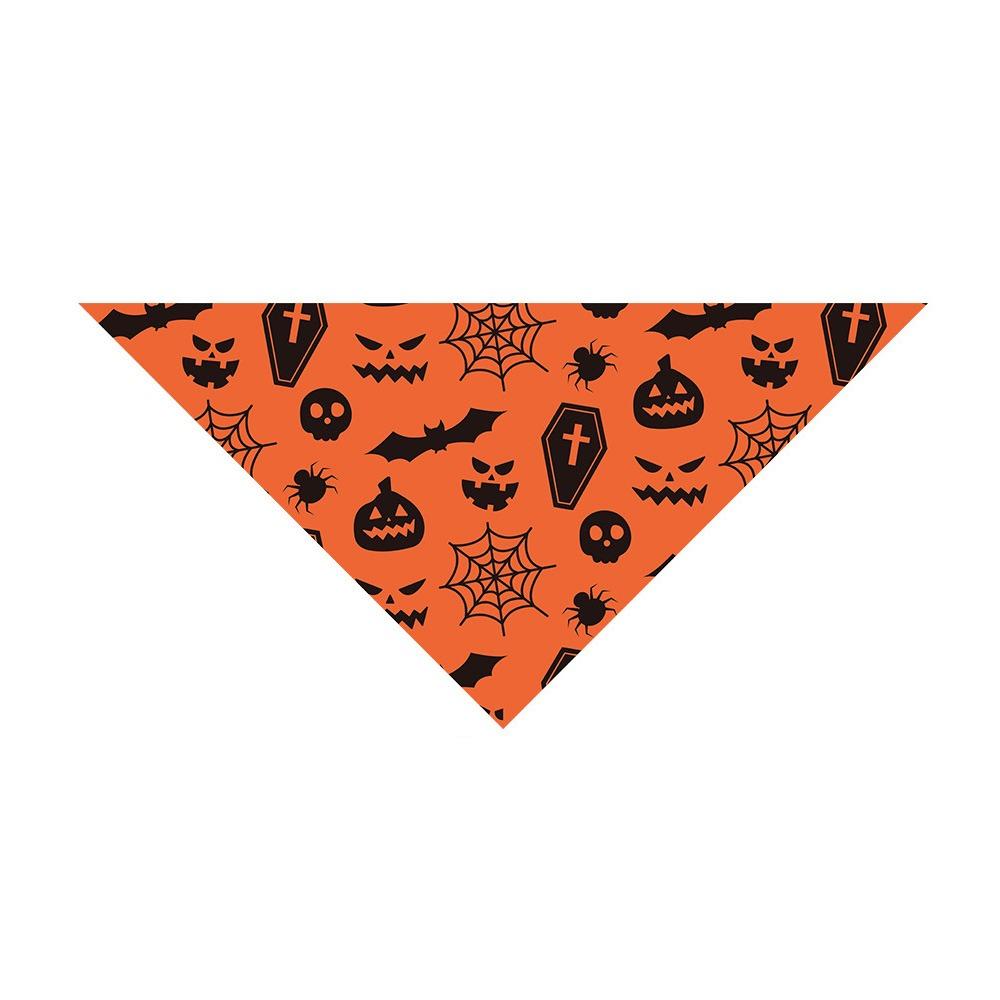Cute Pet Halloween Bandana Pumpkin Print Ghost Pattern Dog Triangle Scarf Lightweight Washable Cat Saliva Towel Spooky Night