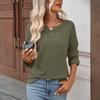 Women's Fashionable V-neck Long Sleeved Solid Color  Knitted Casual Loose T-shirt Top