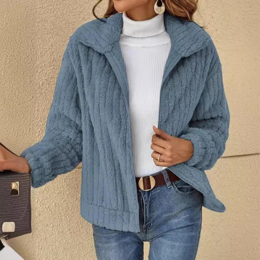 Autumn/Winter Women's Fur Plush Lapel Cardigan Short Coat