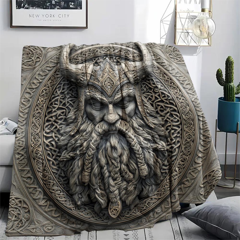 Viking Warrior Pattern Flannel Blanket, High Quality Comfortable for All Seasons, Home Decor, Warmth and Comfort, Perfect for Gifts.