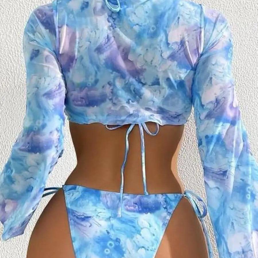1011 Europe, America and Russia new colorful mesh three-piece bikini swimsuit swimsuit spot