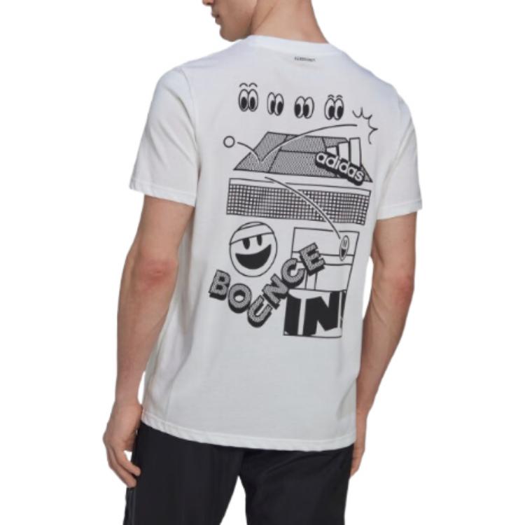 Adidas Solid Color Tennis Print Knit Short Sleeve T-Shirt Men Tops White HG2034