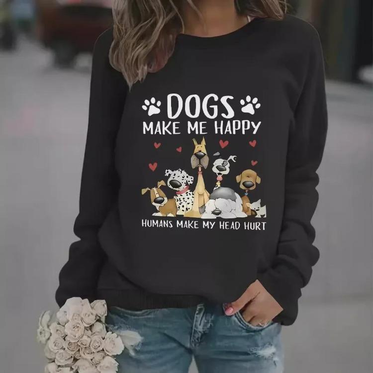 American European Cross Border Casual Women Dog Print Pullover Round Neck Long Sleeve Autumn Winter