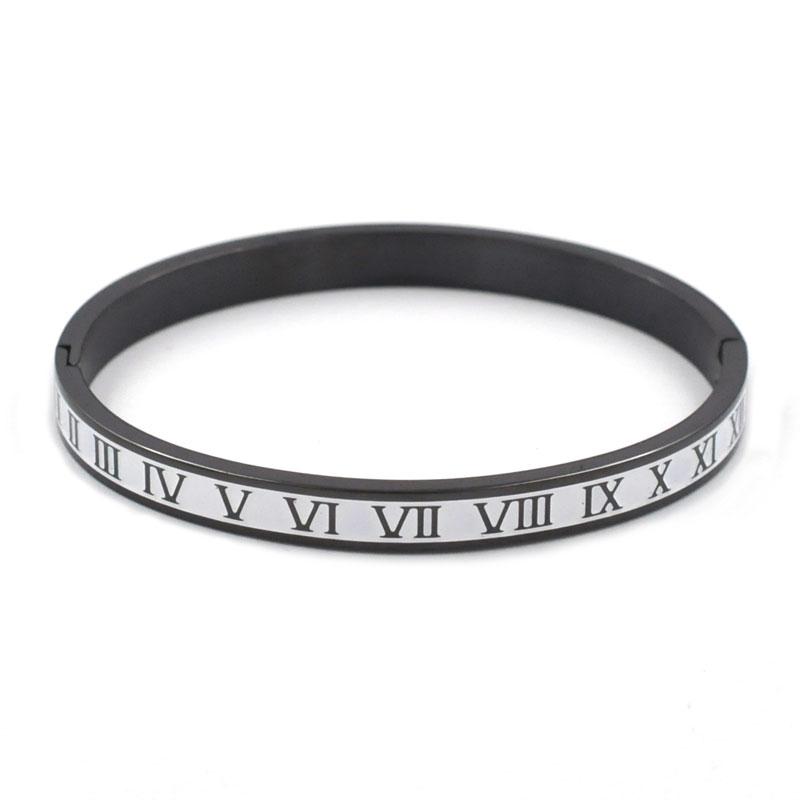 Vintage Roman Letter Bangles & Bracelets for Women Black Gold Numeral Color Charm Cuff Bangles Stainless Steel Jewelry