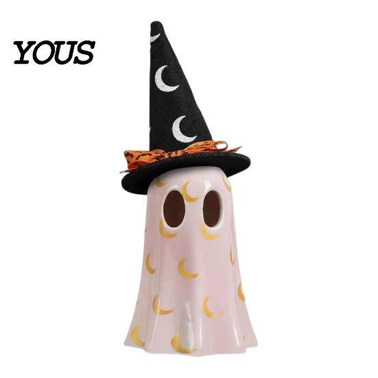 Kids Bedroom Night Light Up Ghost Halloween Decoration, Cute Spooky Witch Hat Figurine, Gifts for Resin LED Lighted Statue Mantel, Shelf, Indoor Home
