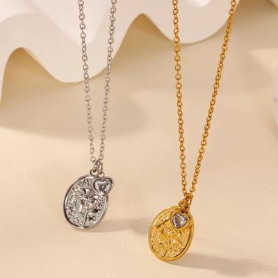 Elegante Halskette mit geometrischem Zirkonherz-Blumenanhänger aus Edelstahl – das perfekte Geschenk für Damen zu Hochzeiten und Weihnachten