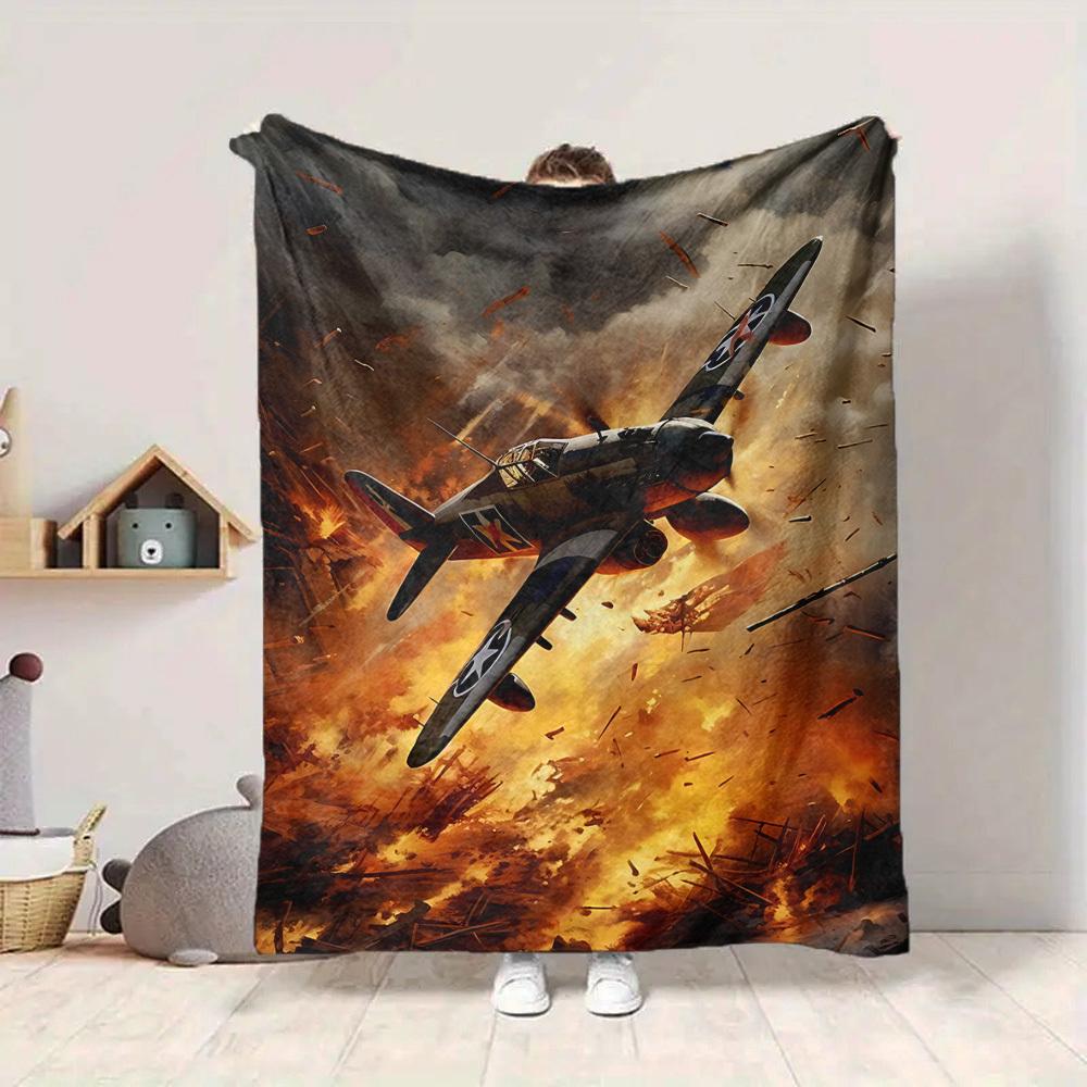 

1pc Warplane Lightweight Flannel Blanket, Comfortable and Warm Blanket, for Office and Camping Sofa Bed, Livingroom040 130cmx150cm