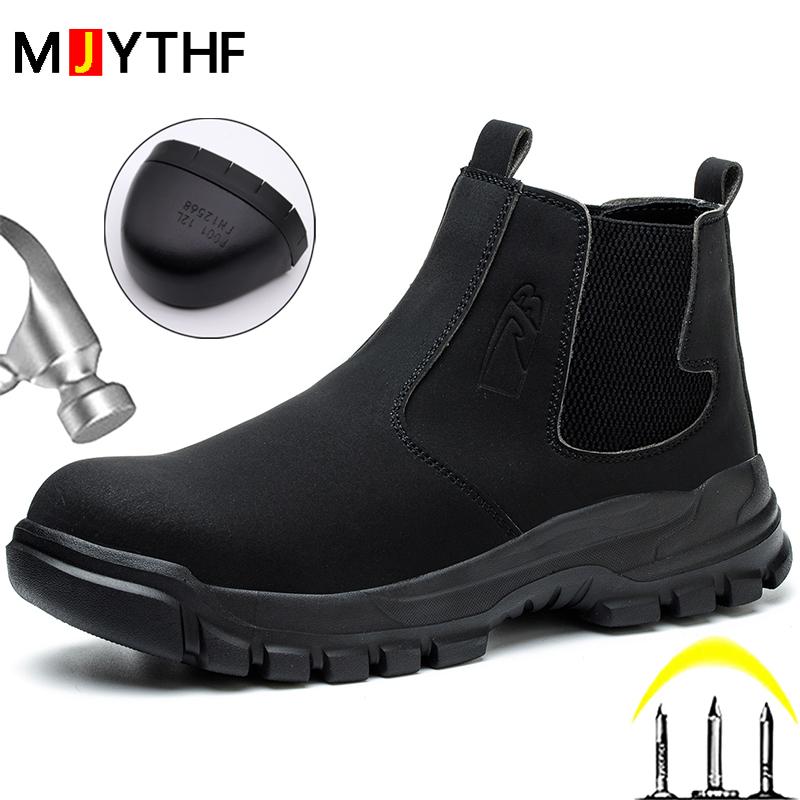 Waterproof Safety Shoes For Men New Leather Boots Work Shoes Puncture-Proof Indestructible Shoes Protective Steel Toe Boots Men